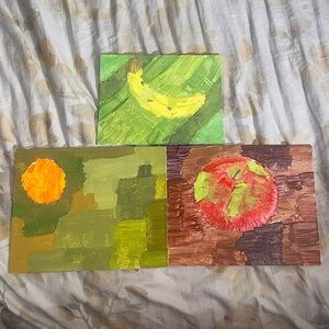 Fruit Tetris in 3 🍎🍊🍌 3 Acrylic Abstract Art Paintings Collection 🎨